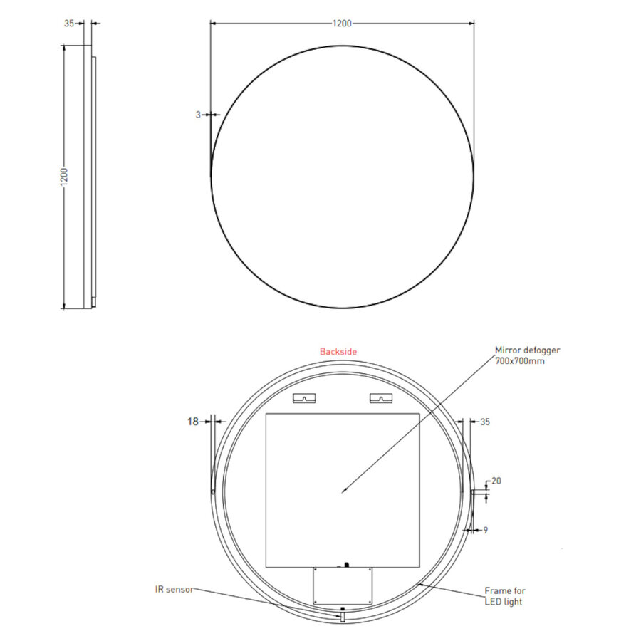 Spiegel Ink SP17 Rond Colour Changing LED Rondom 120 x 4 x 120 cm Dimbaar In Aluminium Kader Geborsteld Koper