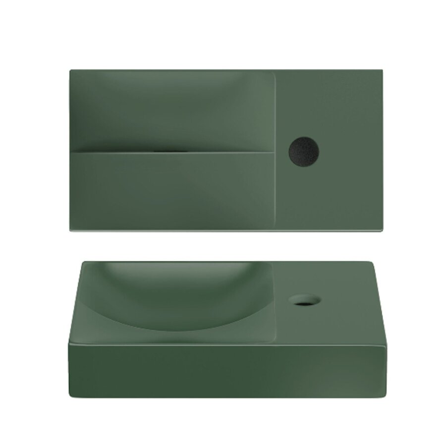 Clou Vale Fontein Met Kraangat Rechts Met Geïntegreerde Afvoer Mat Pijnboom Groen Keramiek 38 cm