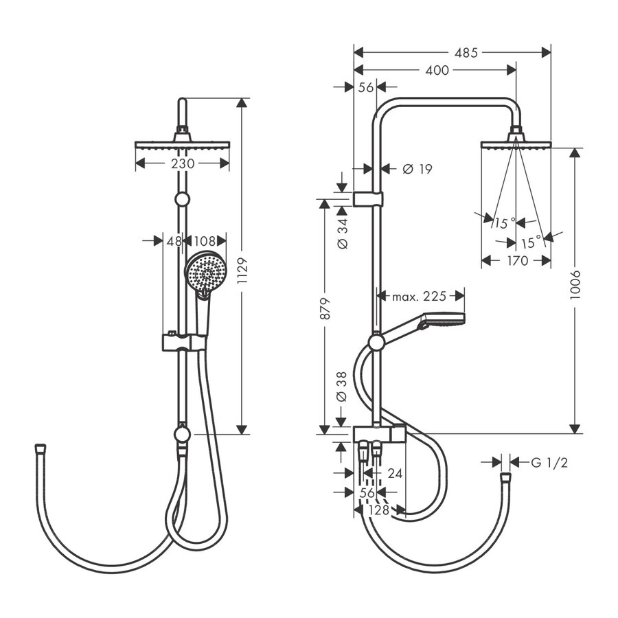 Regendouche set HansGrohe Vernis Shape Showerpipe 230 1 Jet Reno E Mat Zwart