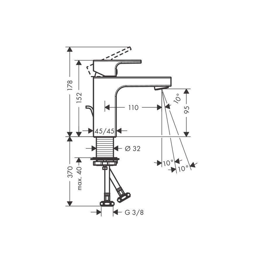 Wastafelmengkraan HansGrohe Vernis Shape Eengreeps 100 Zinc Met Trekwaste 6 Stuks Chroom