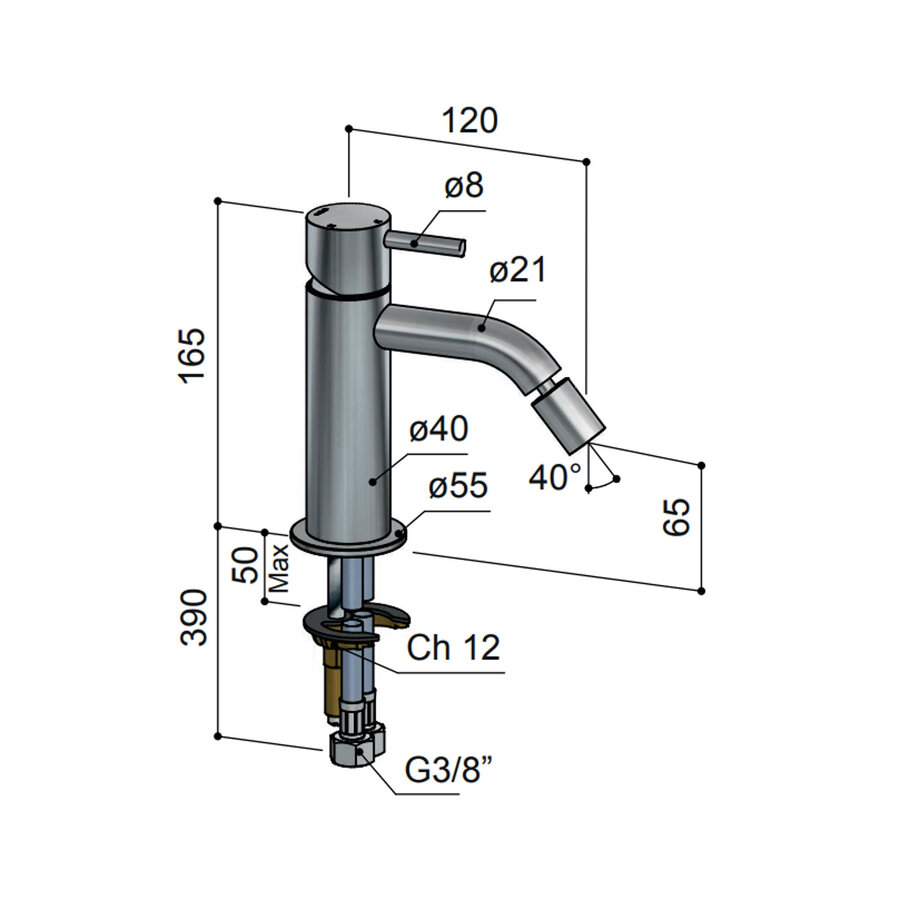 Bidetmengkraan Hotbath Archie Geborsteld Messing PVD