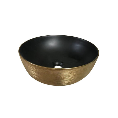 Waskom Sanilux Pisa Keramiek Met extra Dunne Rand Mat Zwart / Goud Geborsteld 