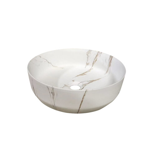Waskom Sanilux Victoria Color Line Keramiek Rond Incl. Clickwaste Marmerlook Wit 