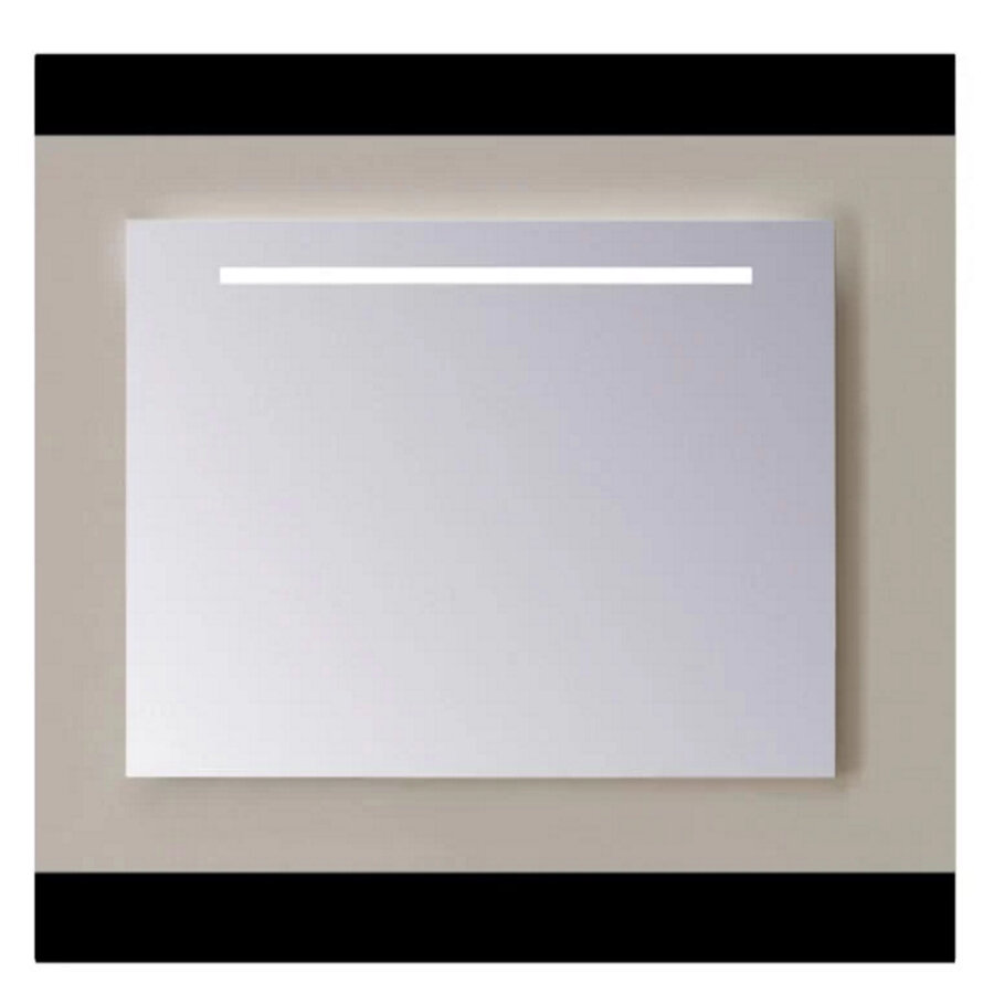 Spiegel Sanicare Q-Mirrors 70x60 cm PP-Geslepen Vierkant Met Boven & Onder Gezandstraalde Strook LED Cold White  incl. ophangmateriaal Zonder Schakelaar