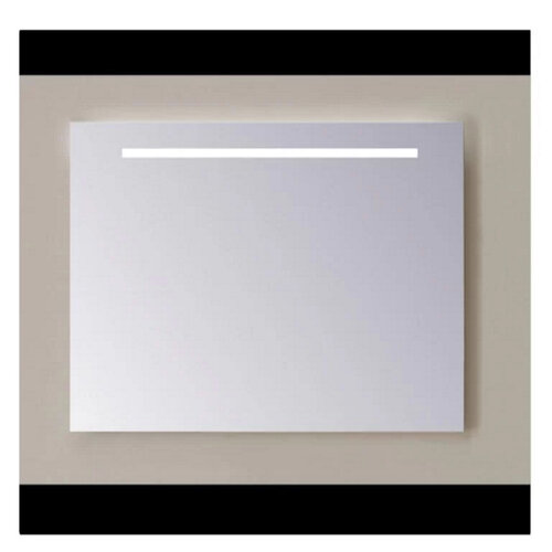 Spiegel Sanicare Q-Mirrors 65x60 cm PP-Geslepen Vierkant Met Boven & Onder Gezandstraalde Strook LED Warm White en Afstandsbediening incl. ophangmateriaal 