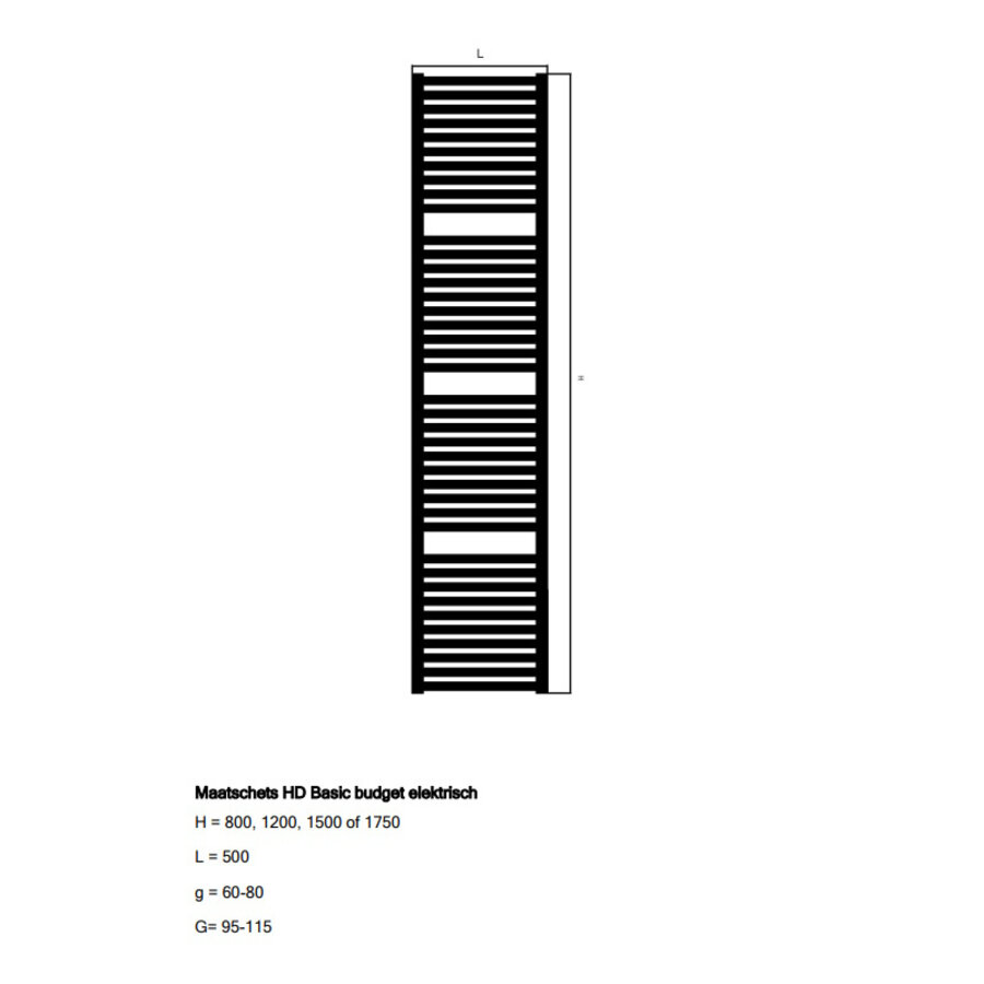 Elek. Radiator HD Heating Basic Budget AB 500 x 1200 mm 600 Watt Mat Wit