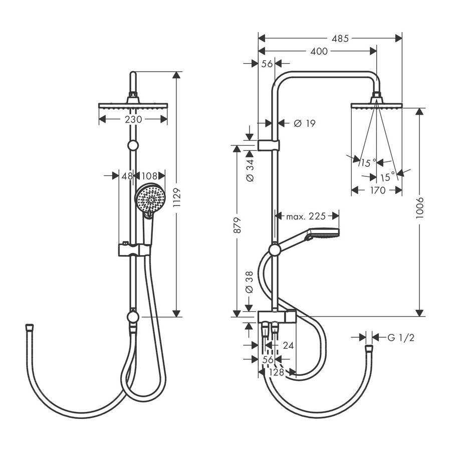 Regendouche set HansGrohe Vernis Shape Showerpipe 230 1 Jet Reno E Chroom