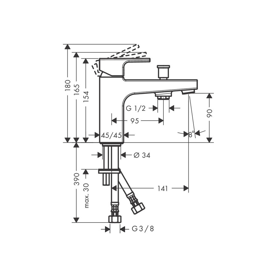 Bad en Douchemengkraan HansGrohe Vernis Shape Eengreeps Met 2 Flow Rates Chroom