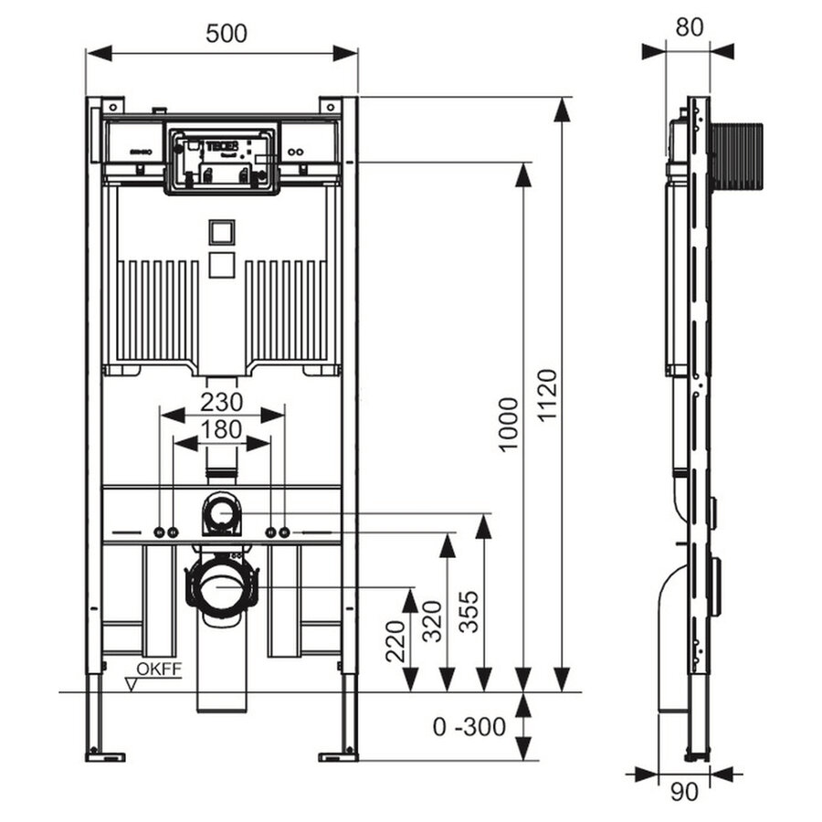 Inbouwreservoir TECE profil met Octa II-spoelkast 8 cm bouwhoogte 1120 mm