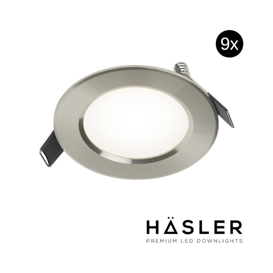 Inbouwspot Häsler Comarruga Incl. Fase Aansnijding Dimbaar 9.2 cm 4 Watt Helder Wit RVS Set 10x