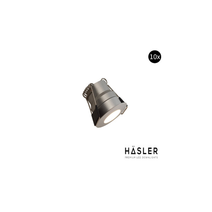 Inbouwspot Häsler Grado Incl. Fase Aansnijding Dimbaar 3.4 cm 1.8 Watt Warm Wit RVS look Set 10x