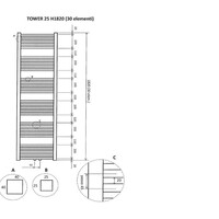 Sierradiator Tower 182x60 cm Mat Zwart Midden Onderaansluiting