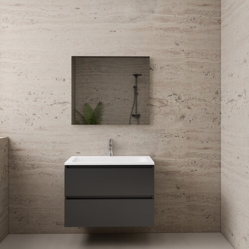 AKTIE! Badmeubel Boss & Wessing Paris 80 cm Mat Wit Wastafel Compleet Hoogglans Antraciet (1 kraangat) 