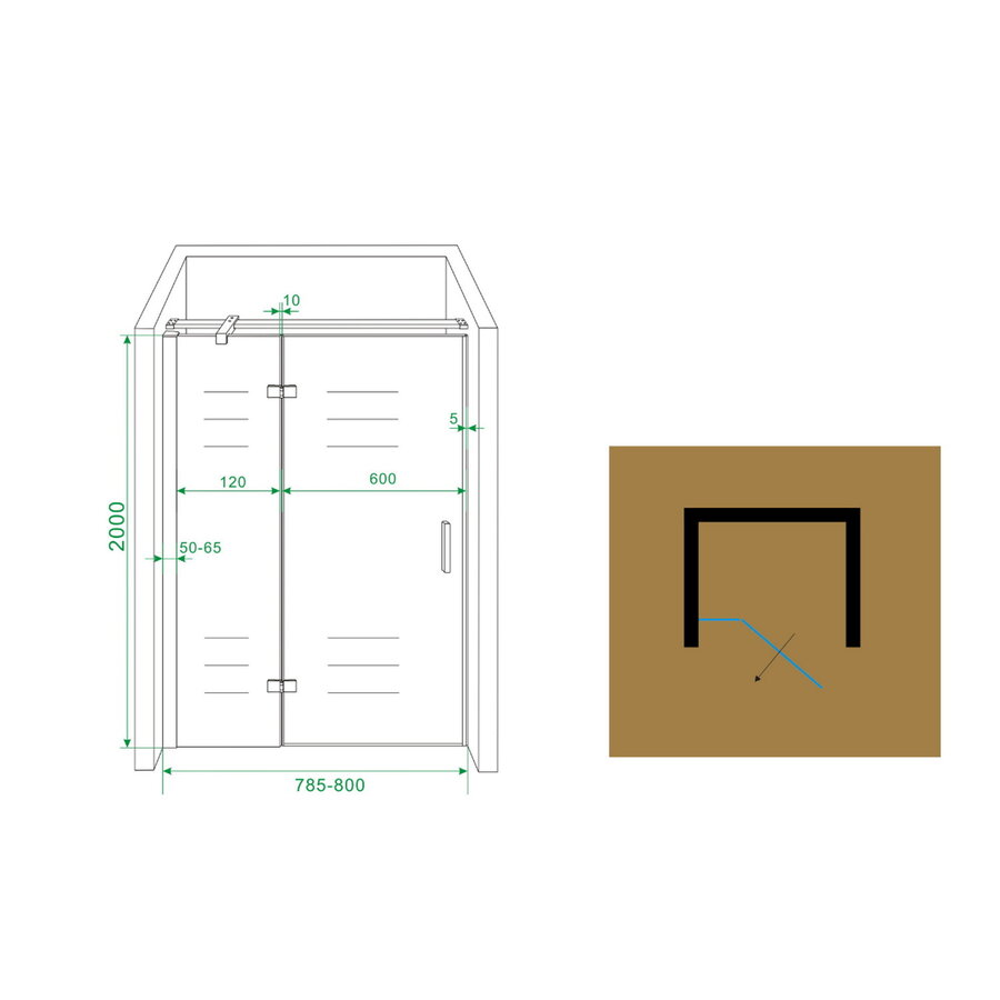 Wiesbaden nis swingdeur + vast paneel 80 (60-20) x 200 NANO