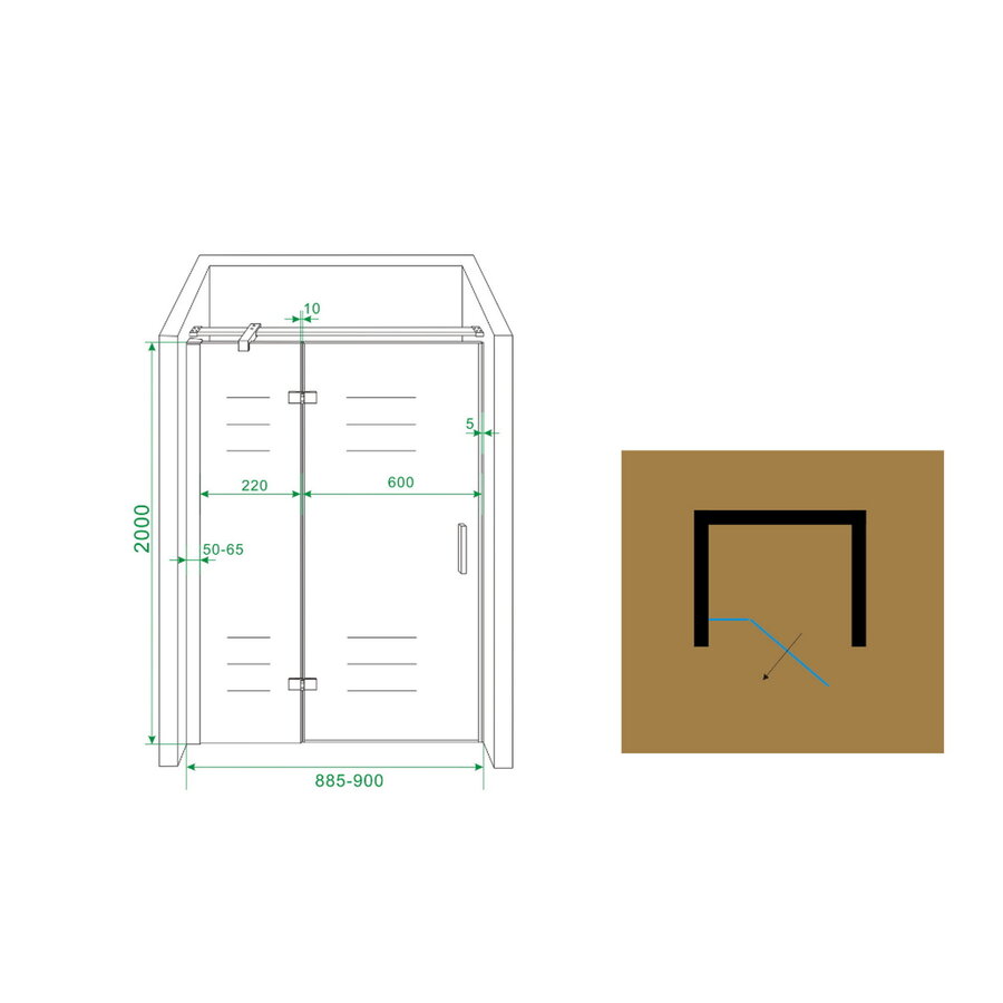 Wiesbaden nis swingdeur + vast paneel 90 (60-30) x 200 NANO