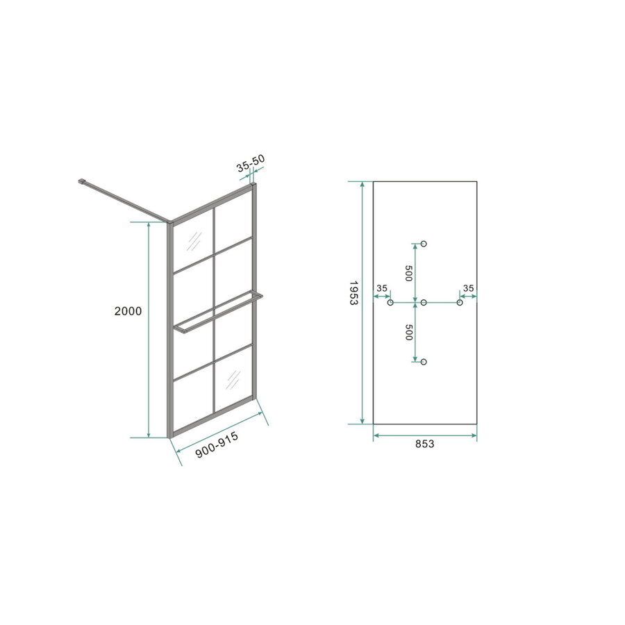 Inloopdouche Mat Zwart Soho Met Handdoekbeugel 10mm NANO (Alle Maten) x 200