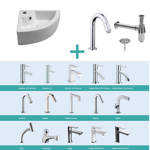 Fonteinset Pallas 32X32 Cm Chroom (Keuze Uit 20 Kranen) 