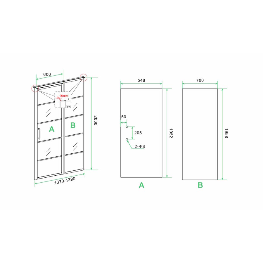 Nisdeur Horizon met Vast Paneel 140x200 cm 8 mm NANO Mat Zwart