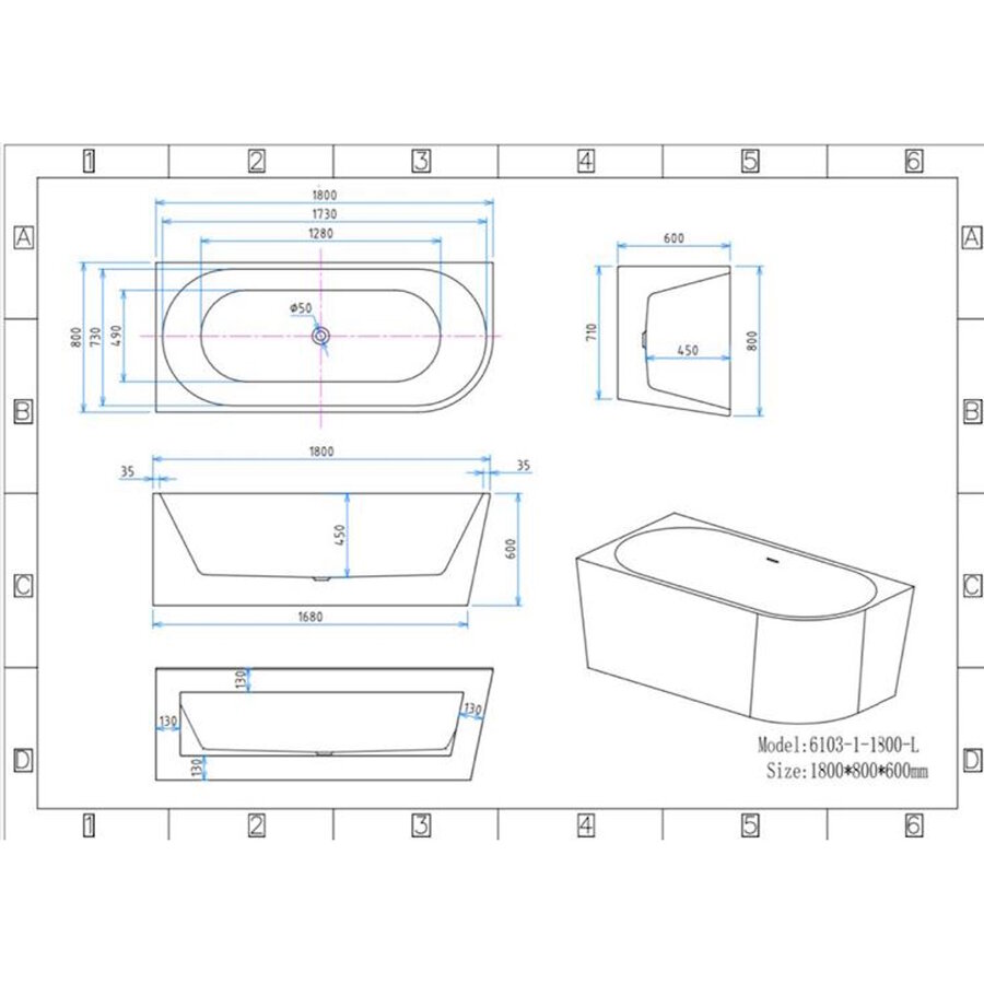 Vrijstaand Hoekbad Aquasplash Aloni Links 180x80 Wit