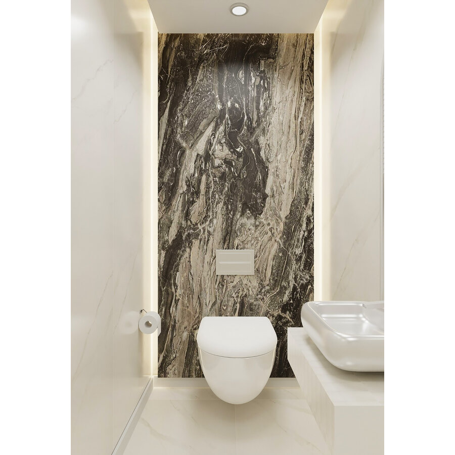 Wandpaneel Isodeco Pretoria Marble 120x260 cm SPC Mat Zwart/Grijs (Prijs per Plaat)