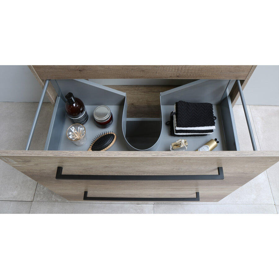 Badmeubelset Aquasplash Salt 120x46cm Met Grepen (Kleurkeuze) 4 Lades Met Wastafel Hardsteen Scotch Oak