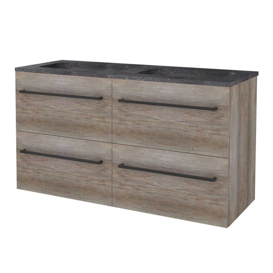 Badmeubelset Aquasplash Salt 120x46cm Met Grepen (Kleurkeuze) 4 Lades Met Wastafel Hardsteen Scotch Oak