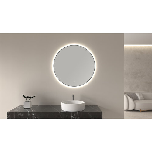 Ronde Spiegel Wiesbaden Novi met LED, Dimbaar 60 cm Mat Zwart 