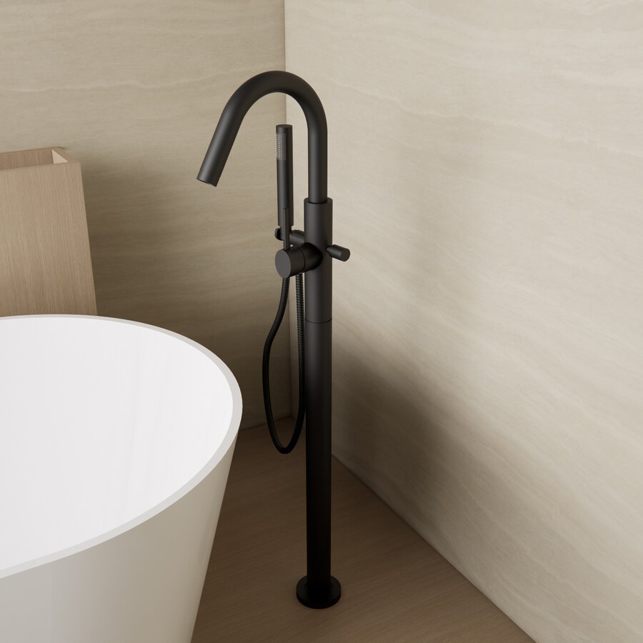 AQS Badkraan Cemal Vrijstaand Mengkraan Compleet Mat Zwart