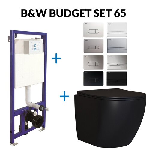 Toiletset Budget 65 Mudo Mat zwart Met B&W Drukplaat 