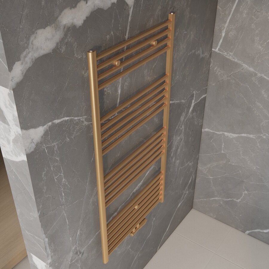 Handdoek Radiator BWS Cory 120x60 cm 414 Watt Midden en Zijaansluiting Geborsteld Messing Goud