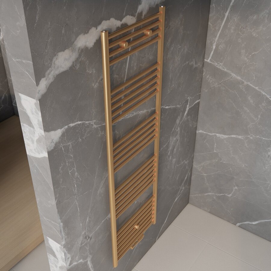 Handdoek Radiator BWS Cory 160x60 cm 557 Watt Midden en Zijaansluiting Geborsteld Messing Goud