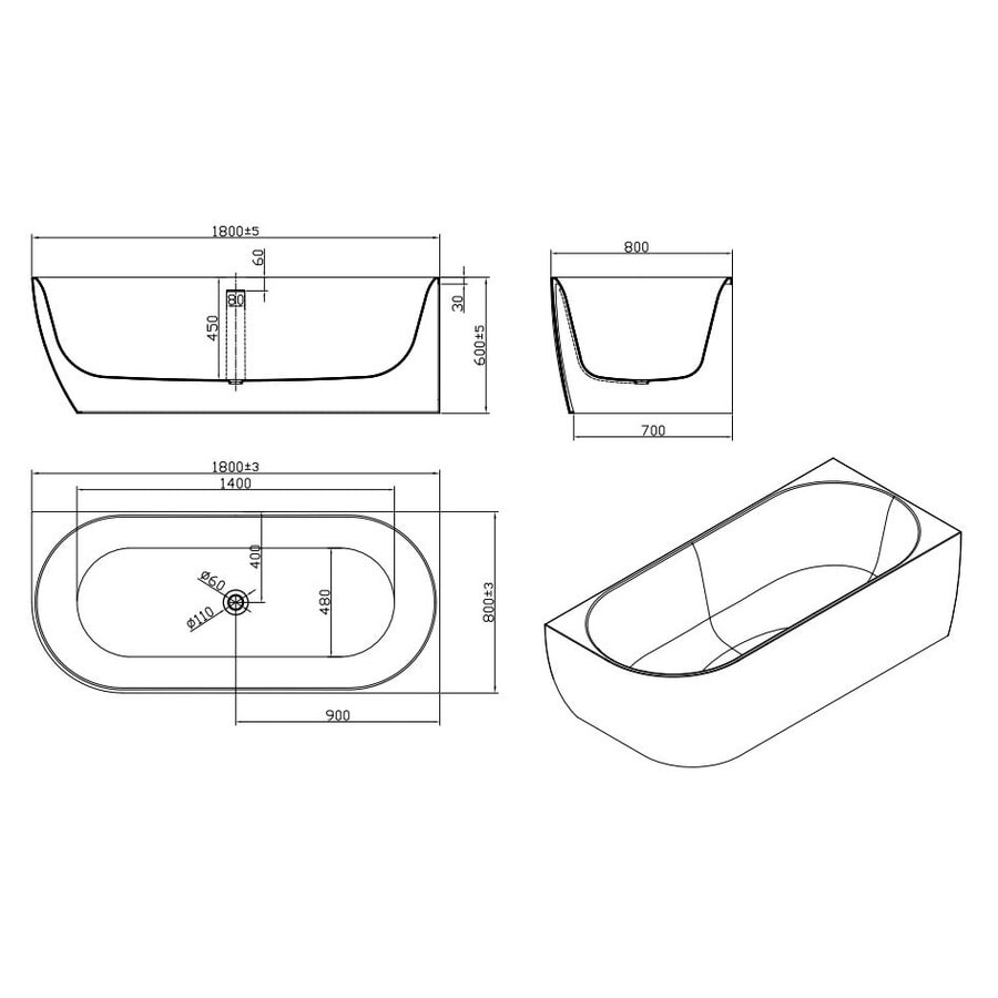 Half Vrijstaand Hoekbad Sanilux Moon Rechts180x80x60 Wit