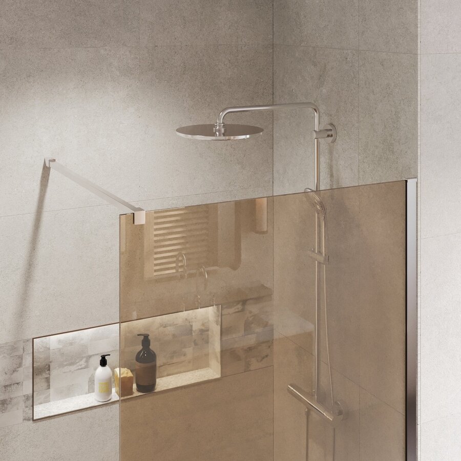 BWS Inloopdouche Pro Line Brons Glas 200 cm 8mm Nano Coating Chroom Profiel en Stang (Alle Maten)