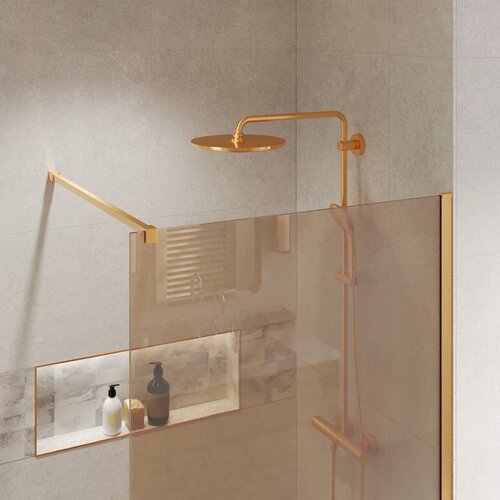 BWS Inloopdouche Pro Line Brons Glas 200 cm 8mm Nano Coating Goud Profiel en Stang (Alle Maten) 
