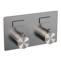Thermostatische Inbouw Regendouche Brauer Brushed Edition Met Drukknoppen SET 57 Met 20 Cm Douchekop En Gebogen Muurarm En 3-Standen Handdouche En Doucheslang En Wandaansluitbocht RVS Geborsteld PVD