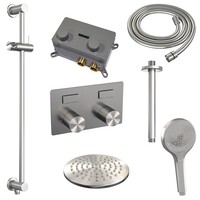 Thermostatische Inbouw Regendouche Brauer Carving Edition Met Drukknoppen SET 71 Met 20 cm Douchekop En Plafondarm En Staaf 3-Standen Handdouche En Doucheslang En Geintergreerde Glijstang RVS Geborsteld PVD