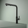 Hotbath Keukenmengkraan Hotbath Ace met draaibare uitloop en uittrekbare duo-spray handdouche Geborsteld Zwart PVD