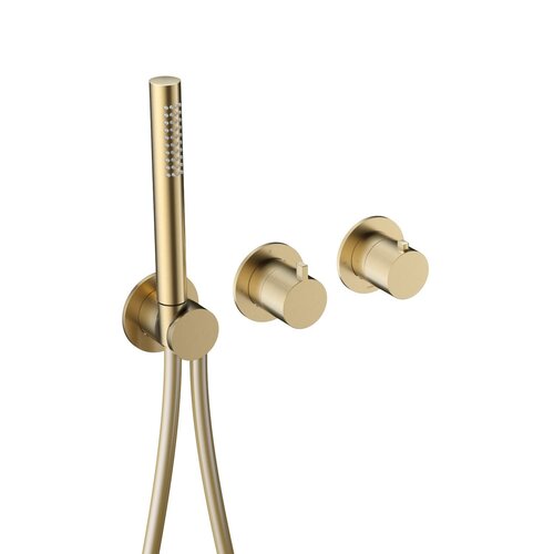Inbouw thermostaat - Afbouwdeel Hotbath Ace Met 2-Weg Stop-Omstel Met Handdouche/ Doucheslang Geborsteld Messing 