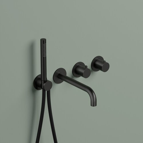 Afbouwdeel -Inbouw Bad thermostaat Hotbath Ace Met 2-Weg Stop-Omstel Met Uitloop Handdouche/ Doucheslang Geborsteld Zwart PVD 