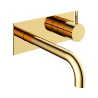 Inbouw Wastafelkraan Met Achterplaat Hotbath Cobber 18cm Gebogen Uitloop 1-Hendel Geborsteld Messing PVD