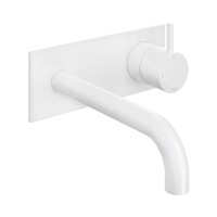 Inbouw Wastafelkraan Met Achterplaat Hotbath Cobber 18cm Gebogen Uitloop 1-Hendel Mat Wit