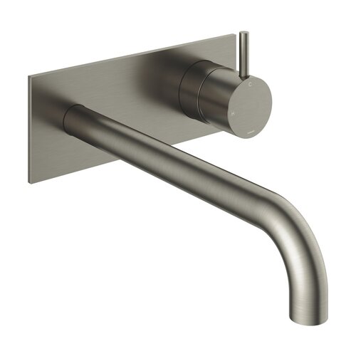 Inbouw Wastafelkraan Met Achterplaat Hotbath Cobber 25cm Gebogen Uitloop 1-Hendel Geborsteld Nikkel 