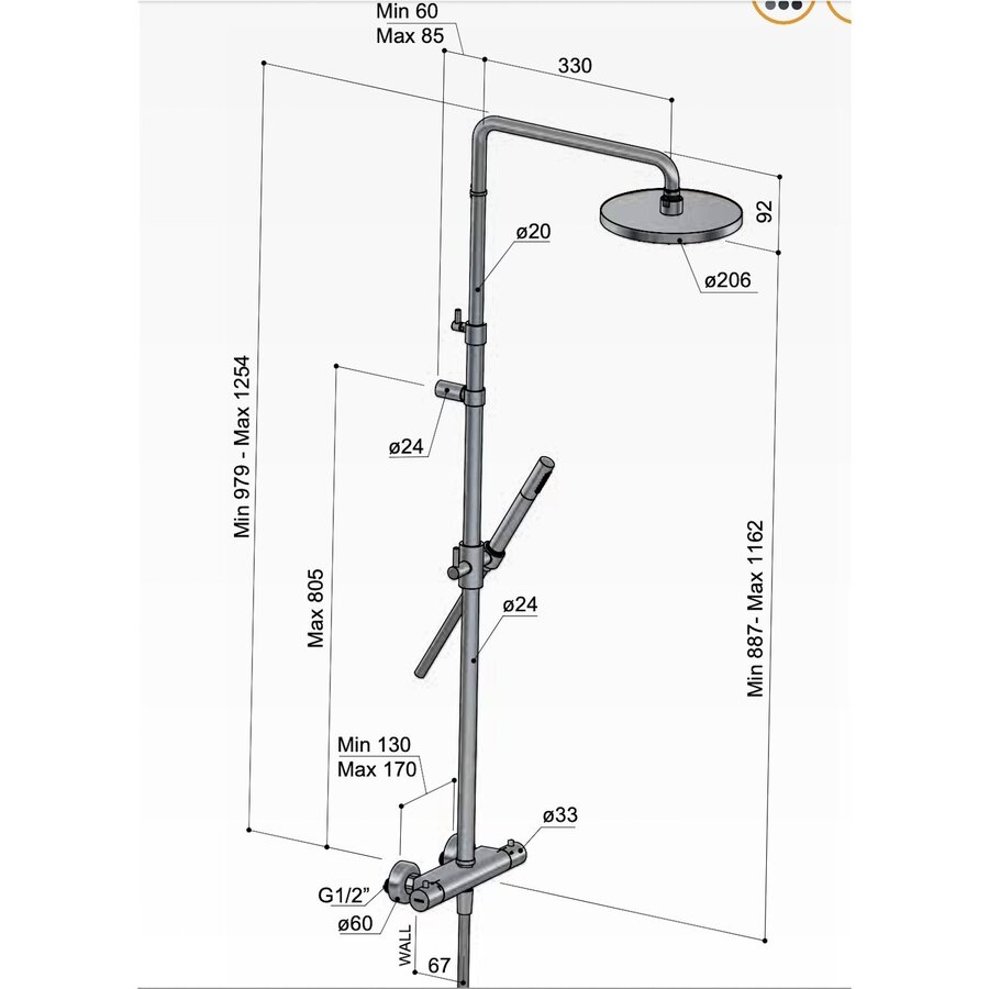 Thermostatische Stortdoucheset Hotbath Ace Geborsteld Nikkel