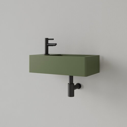 Fontein Gliss Design Freya Solid Marble 40x22x10 cm Met Kraangat Links Mat Olijf Groen 