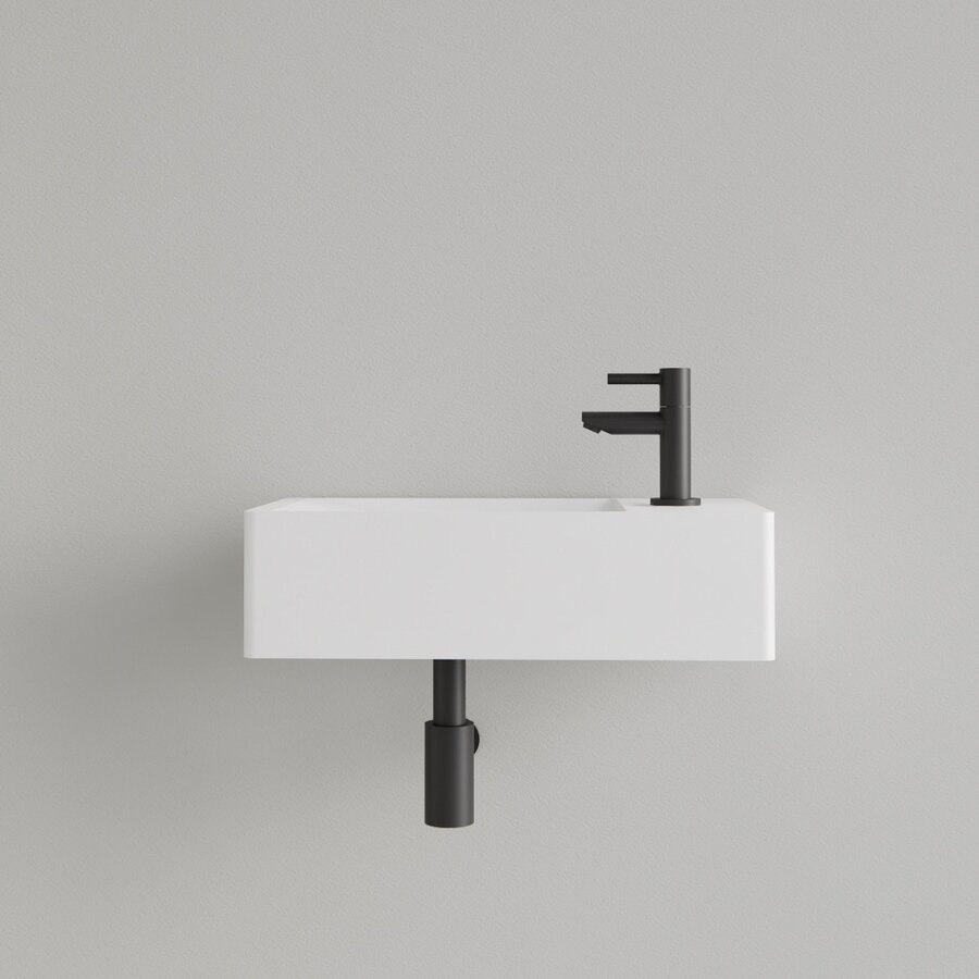 Fontein Gliss Design Freya Solid Marble 40x22x10 cm Met Kraangat Rechts Glans Wit