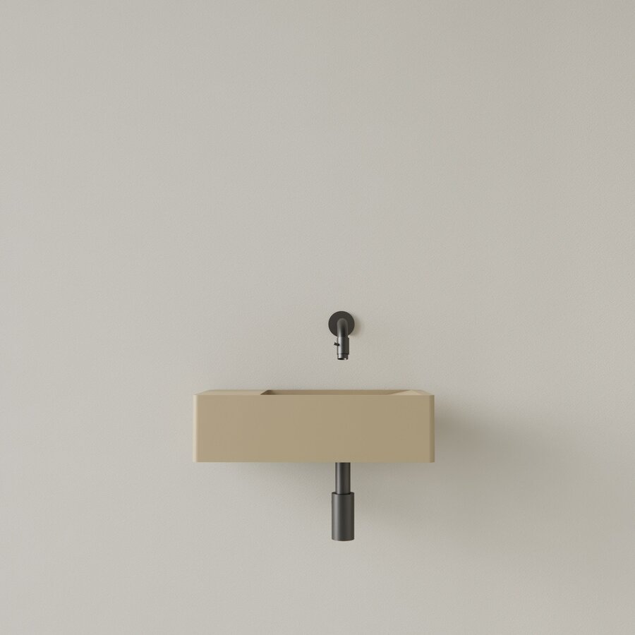 Fontein Gliss Design Freya Solid Marble 40x22x10 cm Zonder Kraangat Links Mat Cappuccino