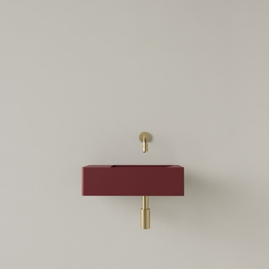 Fontein Gliss Design Freya Solid Marble 40x22x10 cm Zonder Kraangat Links Mat Wijn Rood