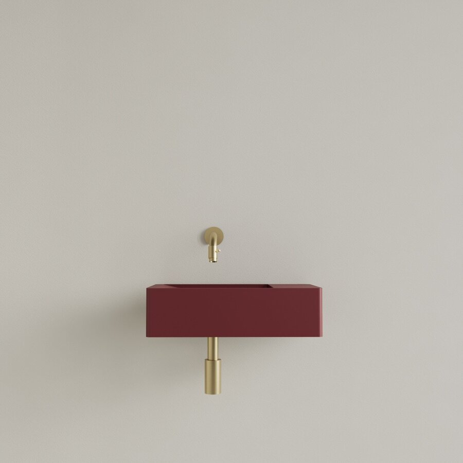 Fontein Gliss Design Freya Solid Marble 40x22x10 cm Zonder Kraangat Rechts Mat Wijn Rood