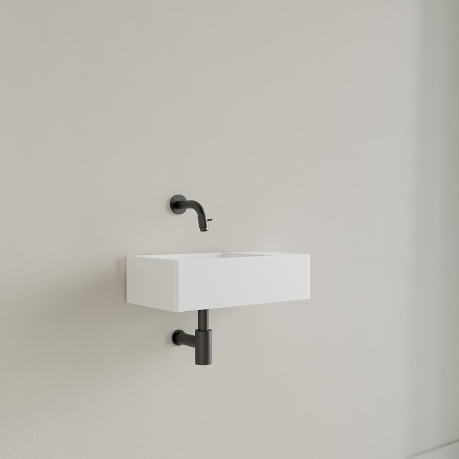 Fontein Gliss Design Freya Solid Marble 40x22x10 cm Zonder Kraangat Rechts Mat Wit