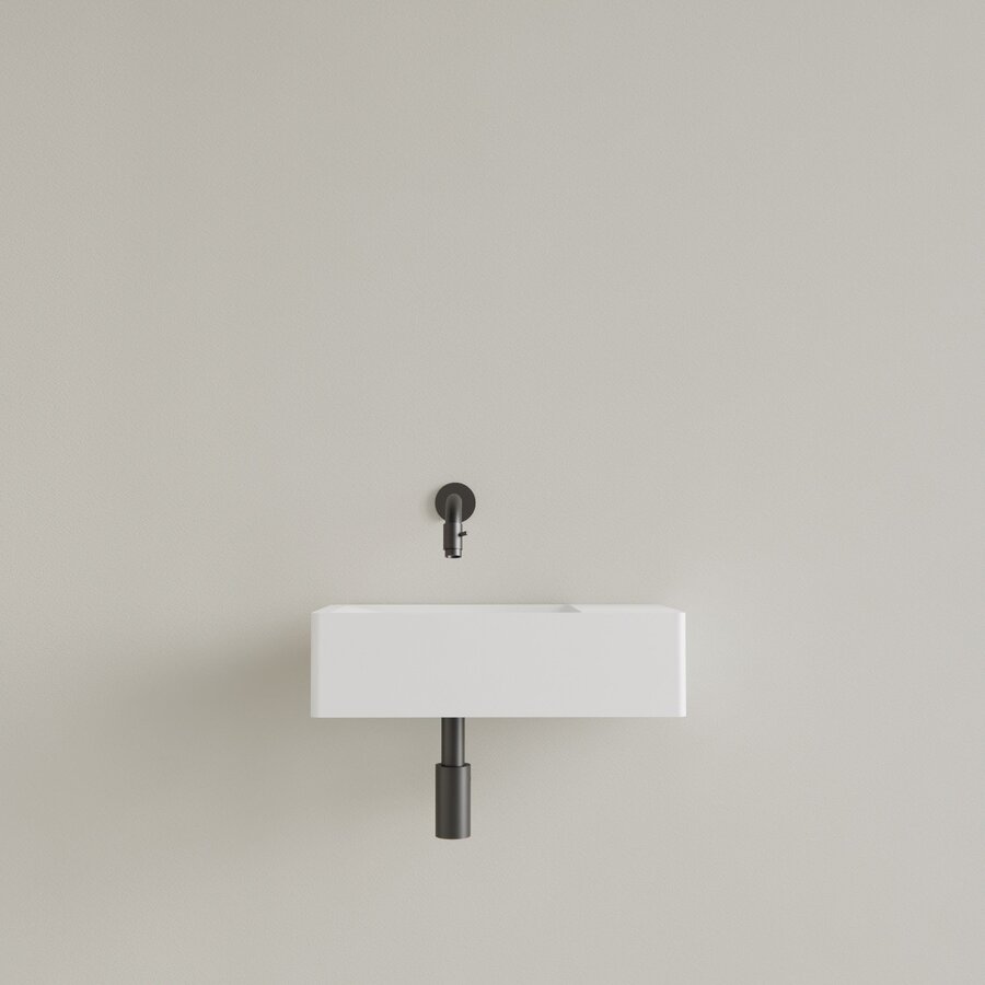 Fontein Gliss Design Freya Solid Marble 40x22x10 cm Zonder Kraangat Rechts Mat Wit